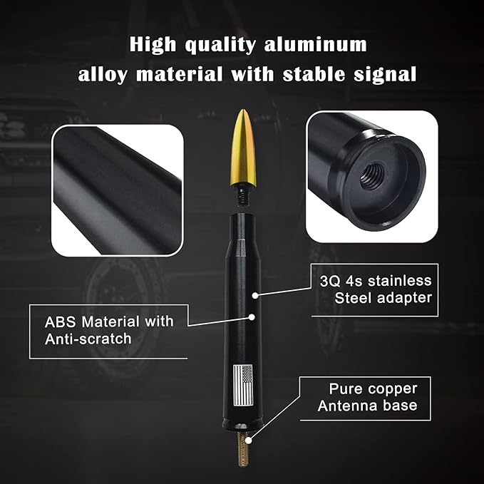 Ajxn 1 PC Car Truck Bullet Antenna, 5.4" Automobile Antenna Mast, Suitable for GM Chevy Silverado 1500 2500 3500 HD Avalanche GMC Sierra 1500 2500 3500 (American Flag Multicolour #110)