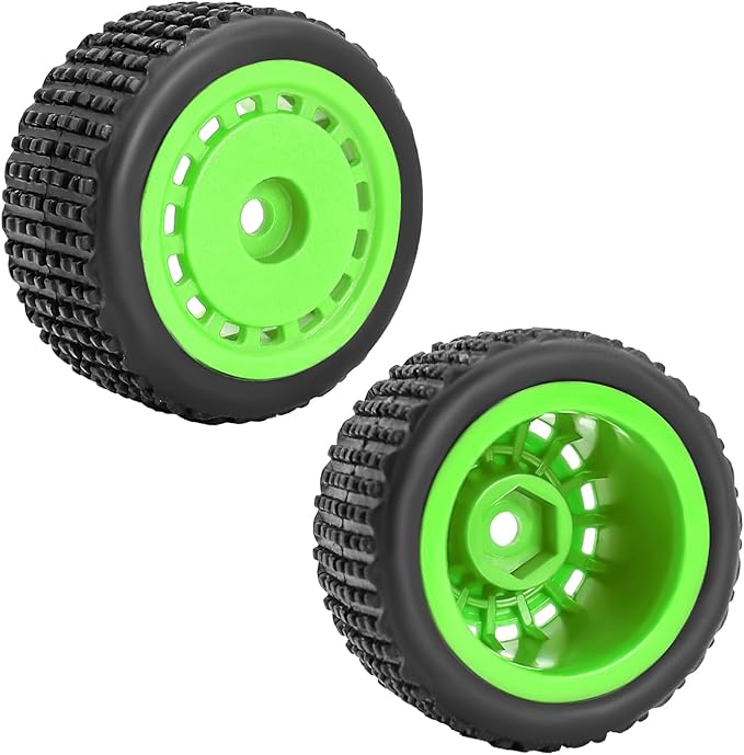 Pre-Mounted Pin Buggy Tires and Wheels Rims Hub Tires Set for 1/24 Losi Micro-B 1/28 Losi Micro-T Wltoys 244016 Upgrade Part (Green Micro-T)