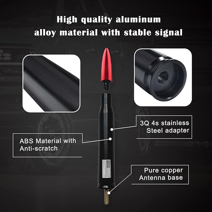 Ajxn 1 PC Car Truck Bullet Antenna, Automobile Antenna Mast, Suitable for GM Chevy Silverado 1500 3500 HD Avalanche GMC Sierra 1500 3500 Denali Heavy Duty Pickup Trucks Accessories (Red)