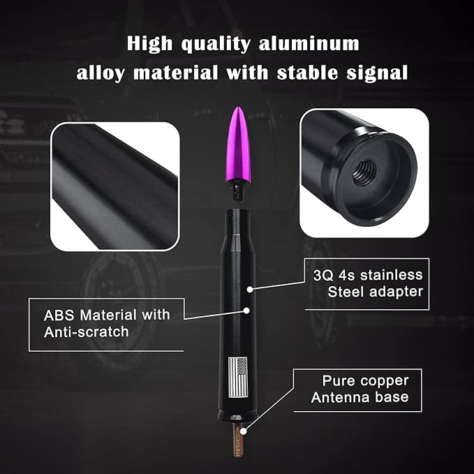 Ajxn 1 PC Car Truck Bullet Antenna, 5.4" Automobile Antenna Mast, Suitable for GM Chevy Silverado 1500 2500 3500 HD Avalanche GMC Sierra 1500 2500 3500 (American Flag Purple #110)