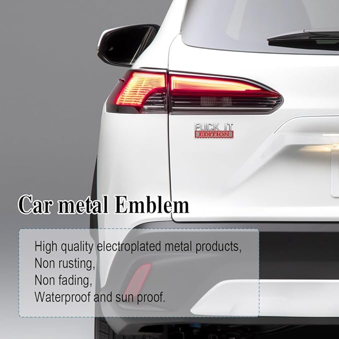 Fuck IT Edition Emblem, Car Exterior Emblems Badge 3D Sticker Decal, Fuck-IT Edition Emblem 3D Fender Badge Decal, 3D Fender Badge Decal Car Truck Replacement, Fit for All Cars (Sliver Red 1)