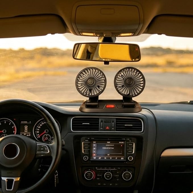 Must-Have Dual Head Car Fan – 360° Rotatable USB Cooling Fan, Powerful Fast Cooling for Car Dashboard, Perfect for SUV, RV, Boat, Home & Office, Instant Beat Summer Heat
