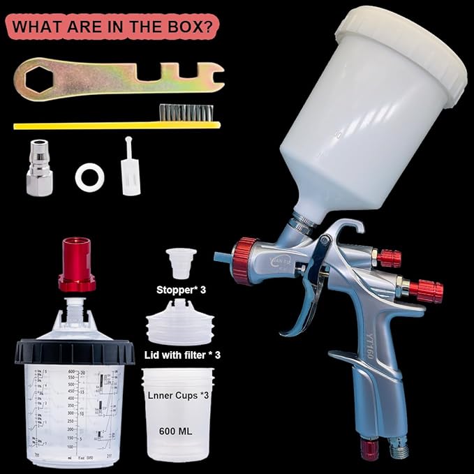 DAXINYANG YT-160 LVLP Paint Guns Automotive with 20 Ounce Disposable Paint Cups, R500 LVLP Spray Gun, Car Paint Gun Sprayer, Paint Gun for House Painting, Car, Furniture, Varnish and Top Coat