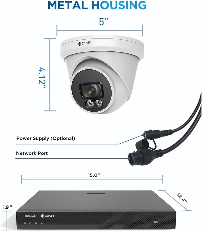 4COVR 4K 32 Channel Security Camera System PoE & AI Person Vehicle Detection, 24Pcs 8MP 110° Wide View Angle Dome IP Camera IP67, 4K UHD NVR 8TB HDD, Business Surveillance Outdoor, LY97SA8M3224