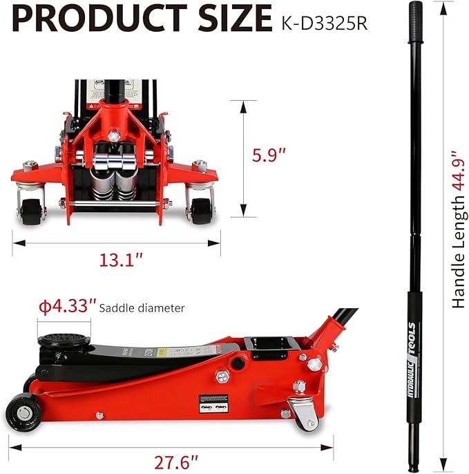 2.5 Ton Low Profile Floor Jack, Heavy Duty Floor Jack with Dual Piston Quick Lift Pump, Steel Car Jacks Adjustable Height 3.5"-19.5", Trolley Floor Jacks 2.5 Ton/5000 LBS Capacity, Red