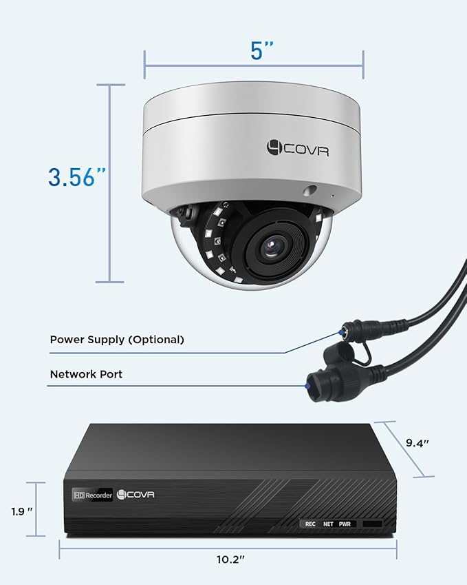 4COVR PoE Security Camera System, 8X 5MP IK10 Vandal-Proof IP67 Dome IP Camera with Audio, 8CH 4K NVR 2TB HDD, AI Human Vehicle Detection & Night Vision, 24/7 Home Recording, LY54AX5M0808