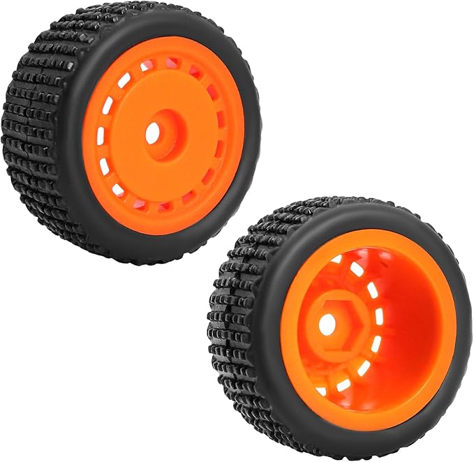 Pre-Mounted Pin Buggy Tires and Wheels Rims Hub Tires Set for 1/24 Losi Micro-B 1/28 Losi Micro-T Wltoys 244016 Upgrade Part (Orange Micro-T)