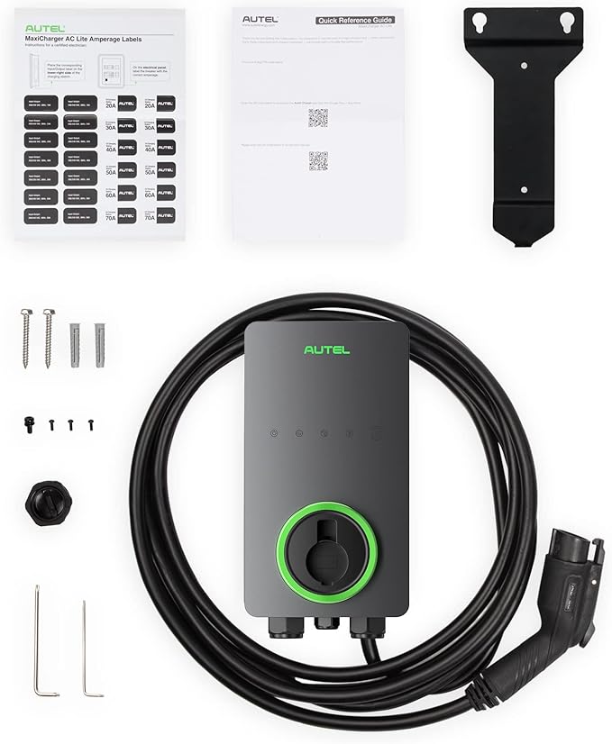Autel Level 2 EV Charger up to 50Amp, 240V, Indoor/Outdoor Car Charging Station with J1772 Connector, Wi-Fi and Bluetooth Enabled EVSE, 25-Foot Cable, Hardwired, Dark Gray