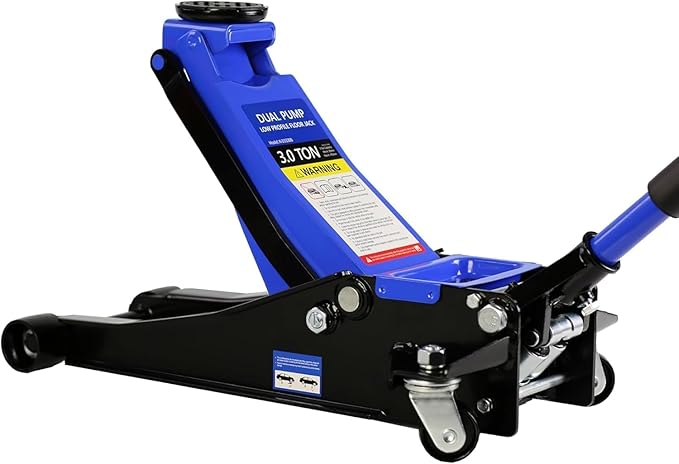 3 Ton Low Profile Floor Jack, Heavy Duty Floor Jacks with Dual Pistons Quick Lift Pump, Steel Car Jack Adjustable Height 3.3"-18.5", Hydraulic Trolley Floor Jack 3 Ton/6600 LBS Capacity, Blue