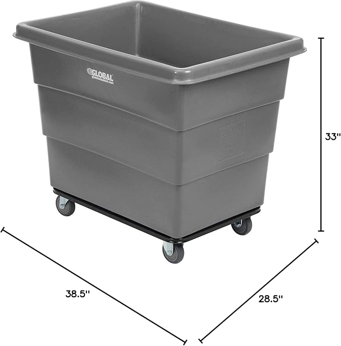 Global Industrial 12 Bushel Plastic Bulk Box Truck, Steel Chassis Base, 1000 lbs. Capacity, 4" Non-Maring Rubber Casters, Gray, 38-2/5"L x 28-9/10"W x 33" H