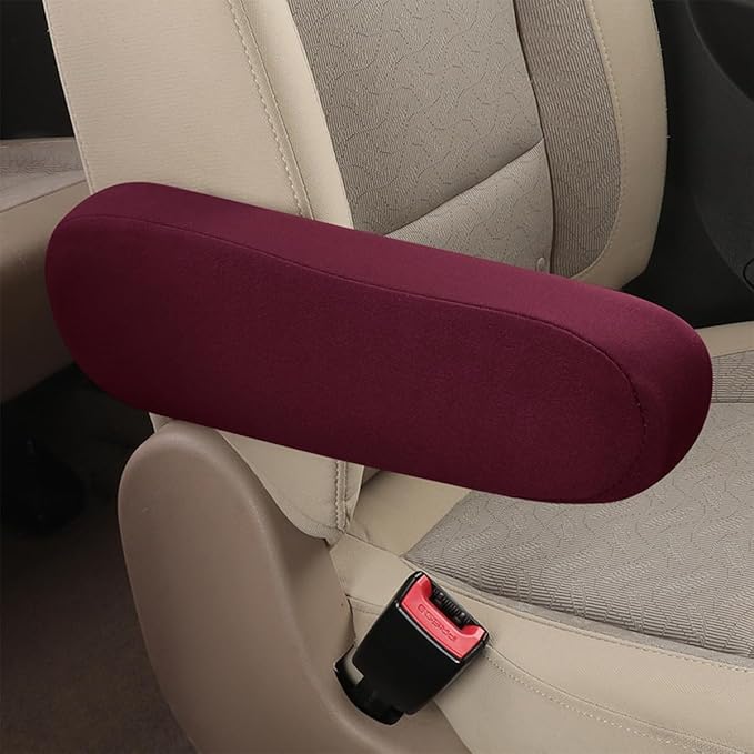 AUCELI 2 Pcs Car Front Seat Armrest Covers, Cloth Fabric Armrest Protectors, Direct Replacement Center Console Lid Armrest Cover Skin, Universal Accessories for Car, SUV, Truck and Van (Wine Red)