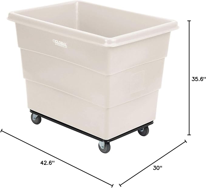 Global Industrial 16 Bushel Plastic Bulk Box Truck, Steel Chassis Base, 1000 lbs. Capacity, 4" Non-Maring Rubber Casters, White, 42-3/5"L x 30" W x 35-3/5"H