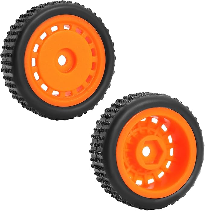 Pre-Mounted Pin Buggy Tires and Wheels Rims Hub Tires Set for 1/24 Losi Micro-B 1/28 Losi Micro-T Wltoys 244016 Upgrade Part (Orange Micro-B)