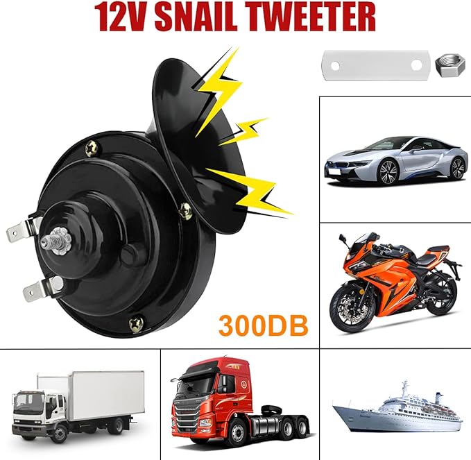 Super Loud Train Horns, Car Waterproof Durable Air Electric Snail Horn, 12V Raging Sound Air Horns Replacement Kit, Automotive Accessories Universal for Car, Motorcycle, Truck, Bike, Boat (Black)