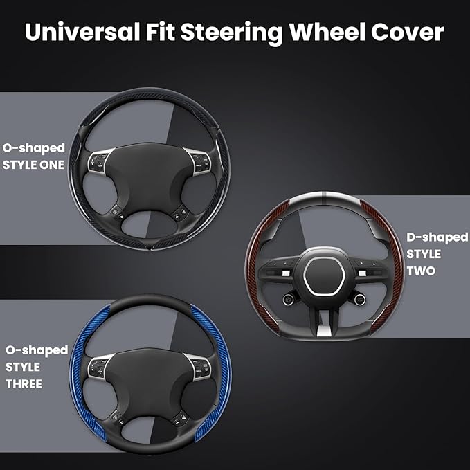 Hiseanllo Carbon Fiber Steering Wheel Cover 3PCS Set – Anti-Slip, Scratch-Resistant, Universal Fit for 14–16 Inch Wheels – Interior Car Accessories for Cars, SUVs, Trucks (Brown)