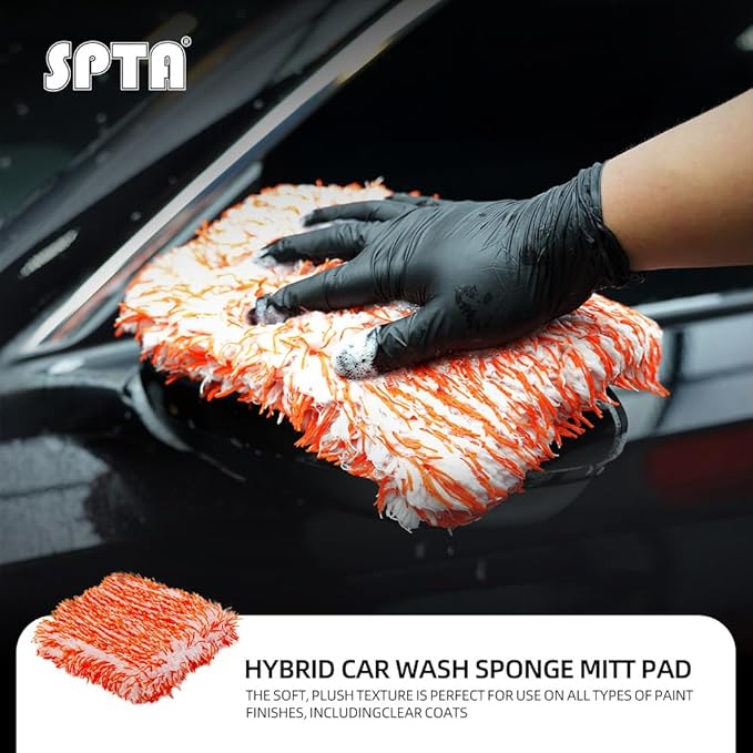 Microfiber Wash Pad, SPTA 3Pcs Ultra Wheel Pad Perfect for Wheels, Grills, and Tight Areas; Proprietary Microfiber Blend; Easily Releases Contaminates Upon Rinsing, 8.5in x 9.8in, Black/Orange-MT023B3