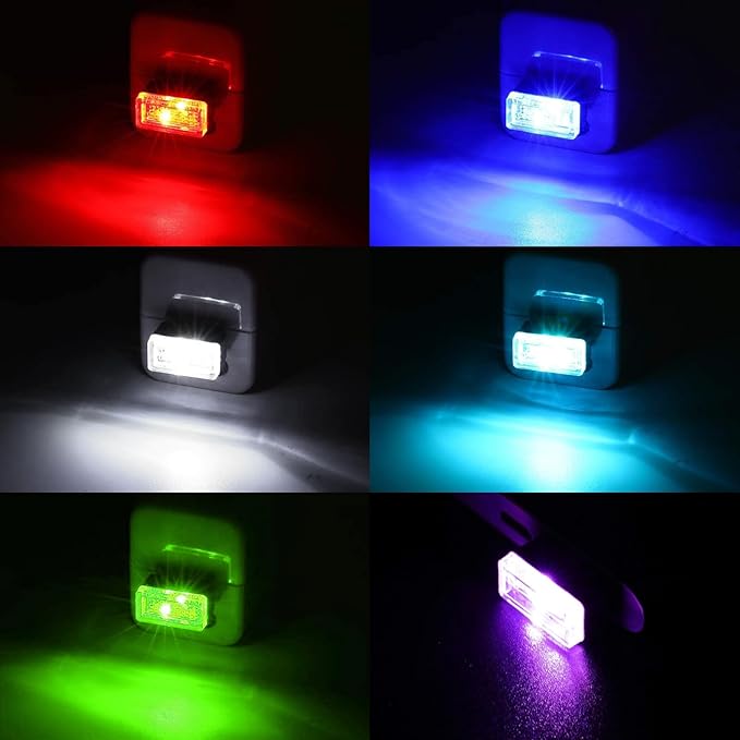 Ziciner 6 PCS USB LED Car Interior Atmosphere Lamp, Portable Mini LED Night Light, Plug-in USB Interface Trunk Ambient Lighting Kit, Universal Interior Accessories for Most Vehicles (6 Color)