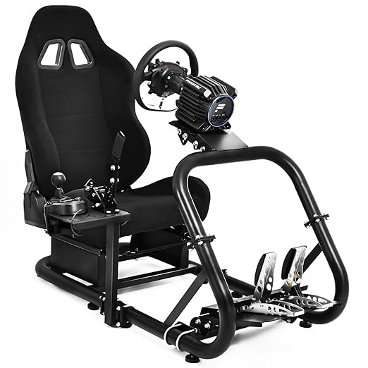 Dardoo Racing Simulator Cockpit Frame with Black Seat Fit for Moza, for Logitech G27 G29 G920 G923, for Thrustmaster, for Fanatec, Adjustable Racing Wheel Stand, Not Included Wheel Pedal and Handbrake