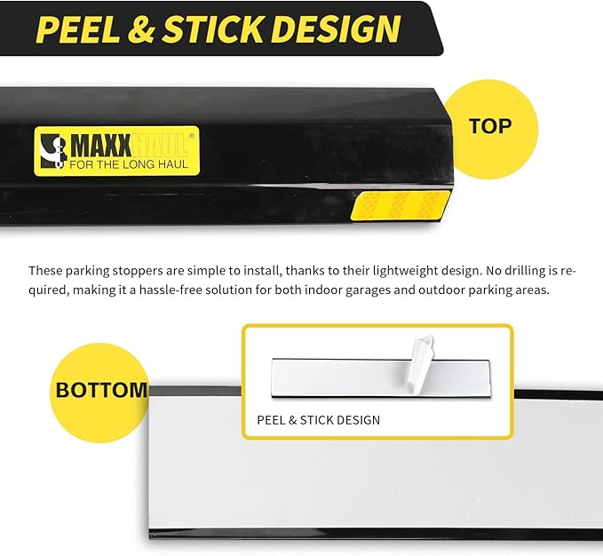 MaxxHaul 51035 18 in. Heavy Duty Car Parking Stoppers 2 Pack Easy Install 18" x 1.25" x 3.5" for Garage and Outdoor Car SUV Truck Eco Friendly Material Reflective Strips