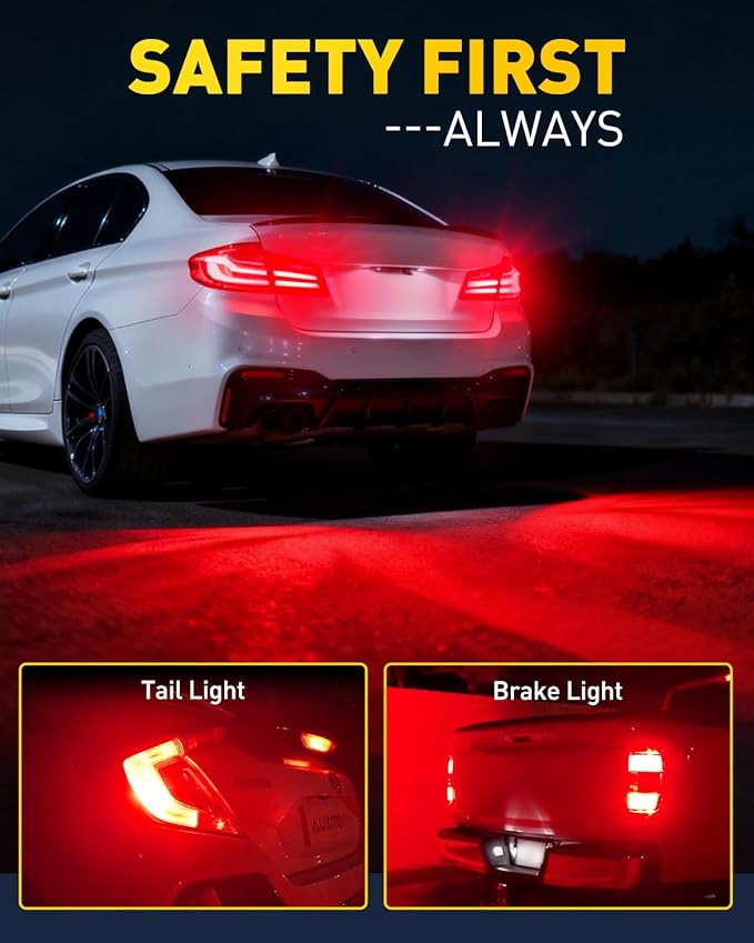 AUXITO Latest 7440 7443 LED Bulb Red Brake Lights Tail Lights, 700% Brighter 7441 7444 T20 992 WY21W LED Bulbs with Projector for Stop Third Brake Backup Tail Signal Marker Light, Pack of 2
