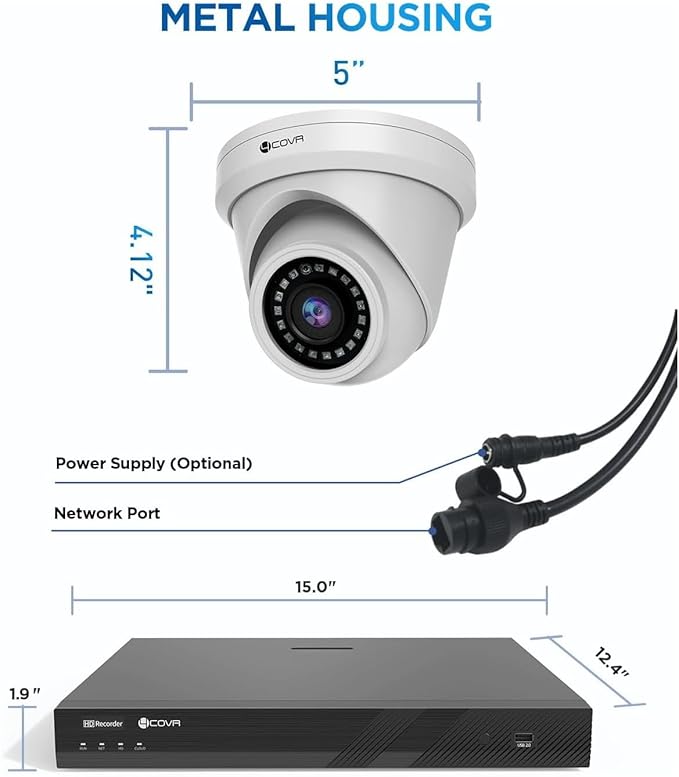 4COVR 16 Channel Security Camera System,AI Human Vehicle Detection, 16CH 8MP NVR 4TB HDD, 12Pcs 5MP Wired Commercial Dome IP PoE Camera IP67 Night Vision, Business Surveillance Outdoor, LY97AX5M1612