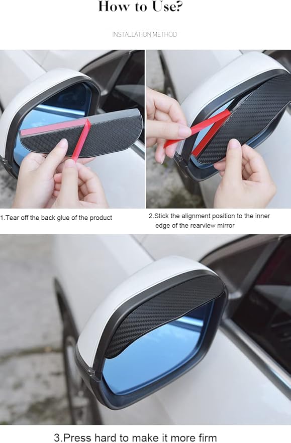 Pincuttee Mirror Rain Visor Eyebrow, Side Mirror Rain Guards, Covers for Car Uniservial Fit 2 Pack