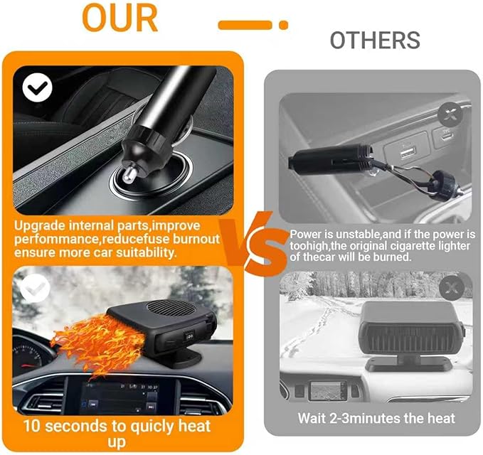 12V 200W Car Heater and Fan, Portable Dual Mode car heater Defroster Defogger, 360° Adjustable Vent for Interior Comfort, Easy Plug-in Installation