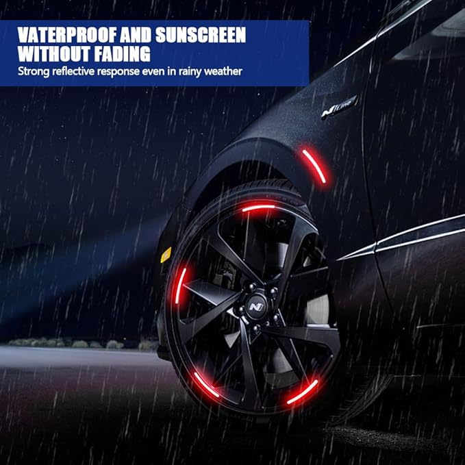 20PCS Reflective Car Wheel Decorative Stripe Stickers, Night Safety Warning Tape Sticker, Anti-Scratch Tire Rims Sticker, Universal Car Exterior Accessories Fluorescent Auto Decals for Motocycle Bike