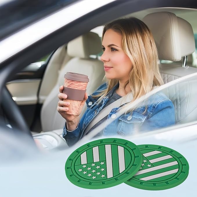 AUCELI 4 Pack Car Cup Holder Coasters, Colored American Flag US Flag Insert Car Cup Coaster, 2.75 Inch Anti Slip Shockproof Embedded Drink Mat, Vehicle Interior Decor Accessories