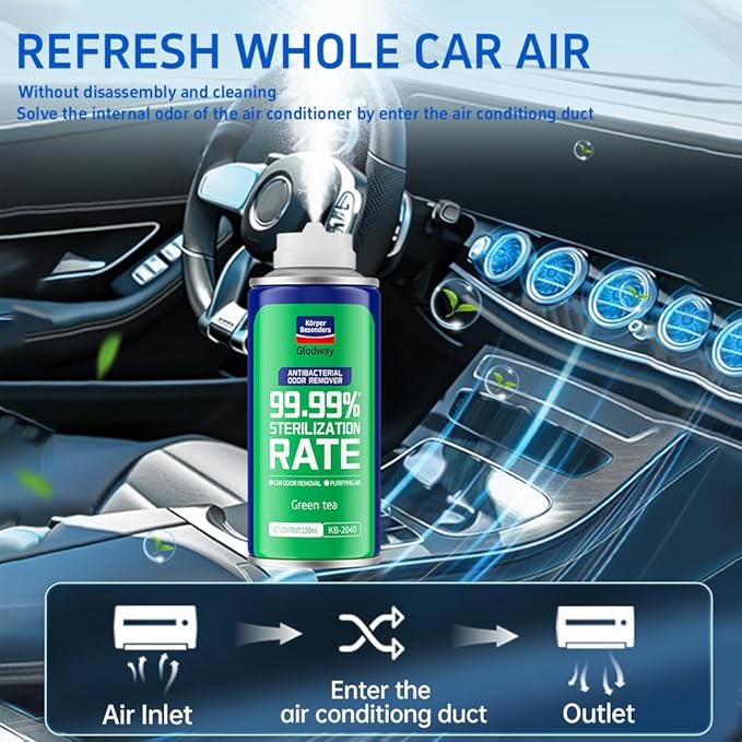 Glodway Car Air Freshener Spray,Deodorizer Odor Eliminator Remover Fogger,Long Lasting Green Tea Scent,6 Ounce(Pack of 3)