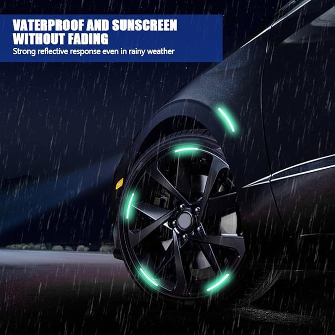 20PCS Reflective Car Wheel Decorative Stripe Stickers, Night Safety Warning Tape Sticker, Anti-Scratch Tire Rims Sticker, Universal Car Exterior Accessories Fluorescent Auto Decals for Motocycle Bike