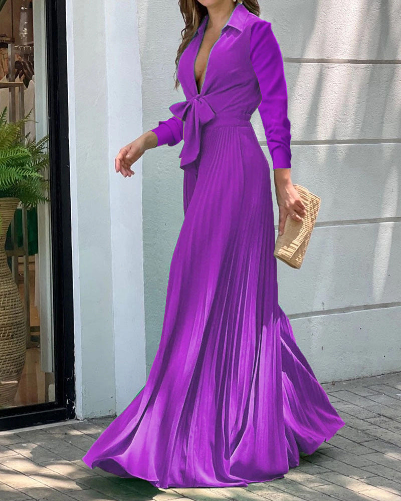 Polo Collar Top Loose Wide Leg Jumpsuit For Women