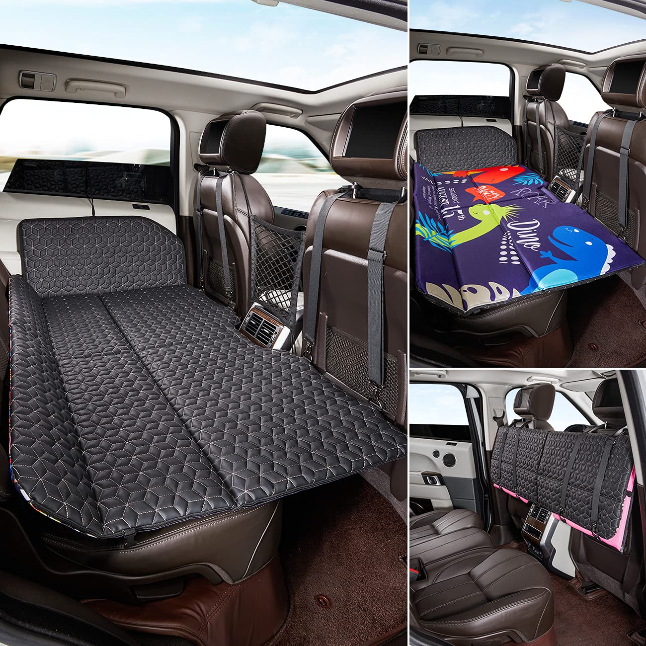 ABE Non-Inflatable Car Bed MattressDouble-Sided FoldingPortable Back Seat Travel Camping Mattress for Sleeping(Dinosaur World) for SUV