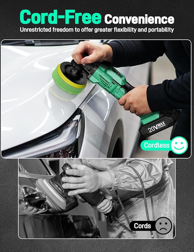 KIMO 20V Cordless Buffer Polisher Kit, 25Pcs Polishing Kit, 6 Speeds to 6000RPM Cordless Polisher with 2000mAh Battery, 4 Inch Buffer Polisher for Car, Motorcycle, Truck Detailing, Scratch Remover