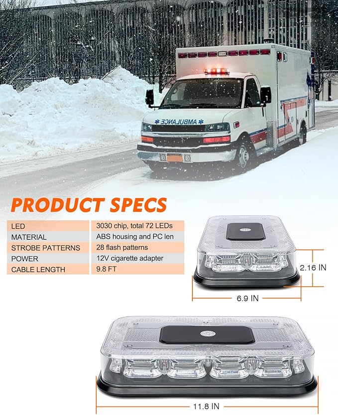 LUMENIX LED Roof Top Strobe Beacon Light Bar Rooftop Security Warning Emergency Flashing Plow Lights for First Responder Firefighter Vehicles Fire Trucks Cars Snowplow - Red White