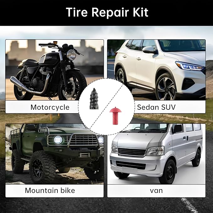 tire Plug kit Motorcycle tire Repair kit tubeless tire Repair kit Suitable for Punctured and Flat Tires of Motorcycles, Cars, ATVs and Lawn mowers; Includes an inflator(Green )