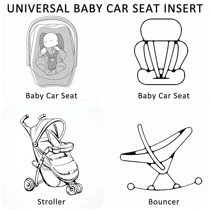 Reversible Infant Car Seat Insert, 2 in 1 Gray Car Seat Head Support Baby Boys Girls, Soft Newborn Carseat Insert Cushion, Perfect for Carseats, Strollers, Swings (Animals)