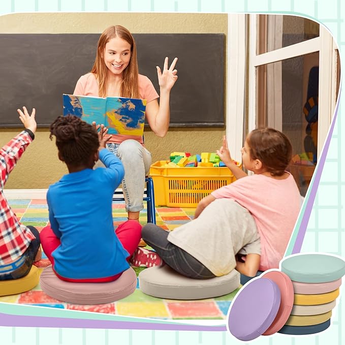 Juexica 8 Pcs Extra Thick Flexible Seating Floor Cushion Assorted Colored Floor Pillow Classroom Seat Cushion Soft Classroom Seating for Kid Learning(Hippie Boho,13.8 x 13.8 x 2 Inch,Round)