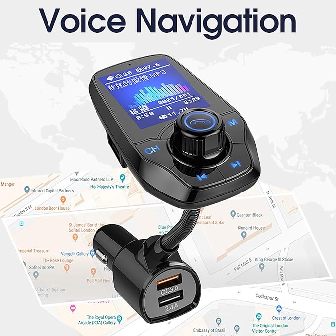 Bluetooth 5.0 FM Transmitter for Car, Wireless in-Car Radio Adapter Kit with Color Screen AUX Auto Music Adapter QC 3.0 USB Charger Voltage Detection