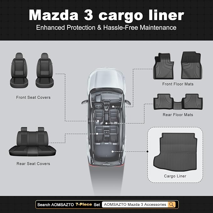 AOMSAZTO Premium Cargo Liner for Mazda 3 Sedan 2019-2025 2026 Custom Fit Car Trunk Mat All-Weather Black Cargo Mat
