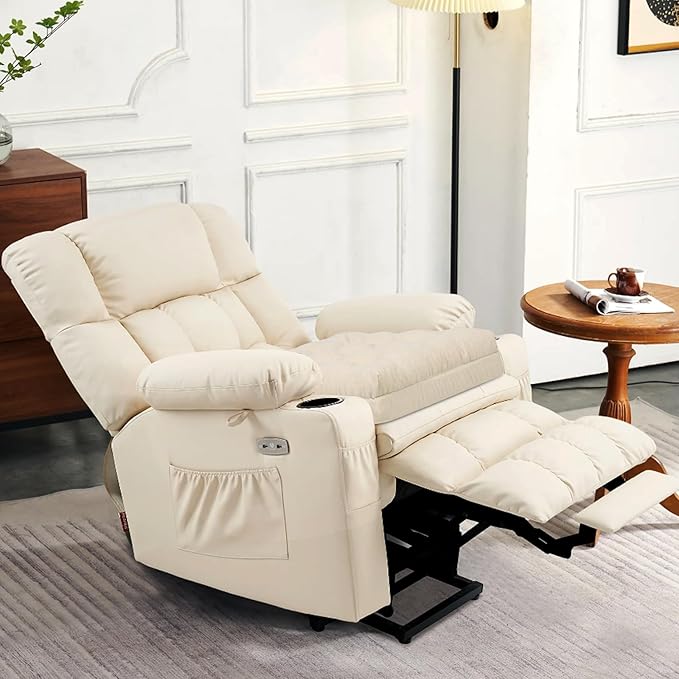 Recliner Cushions for Elderly, 20x20x4 Inch Thick Chair Cushion for Shorter Users Patent Design Soft Tufted Dual Layer Booster Seat Cushions for Seniors Recliner Risers Beige 1P