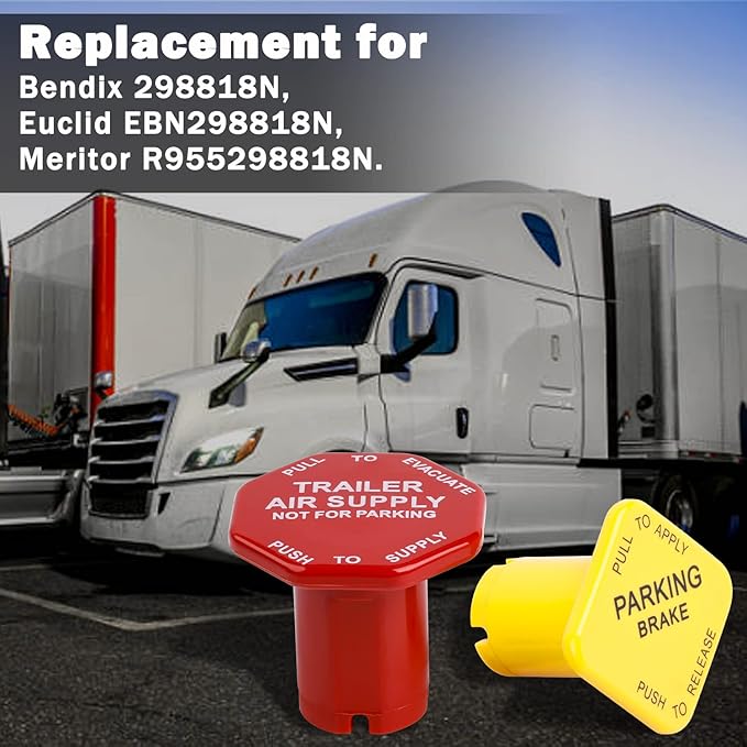 298818N Yellow Semi Truck Parking Brake Knobs and 298817N Red Tractor Trailer Air Brake Knob Set