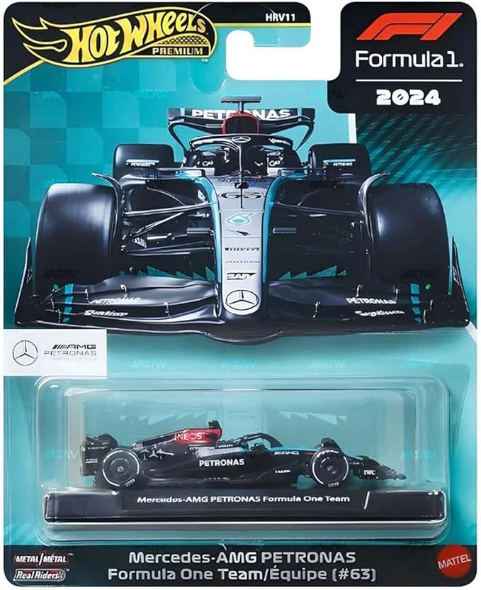 Hot Wheels Premium Formula 1 2024 Mercedes-AMG Petronas F1 Team Die-Cast Car Collection, Metal Model Cars #44 and #63