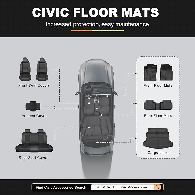 Floor Mats & Cargo Liner Fit for 2022-2026 Honda Civic Hatchback Sport/EX-L/LX - Original All Weather TPE Floor Liners Trunk Mat Civic Hatchback Accessories Cargo Tray (Not for Hybrid/Sport Touring)