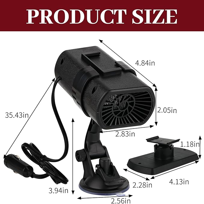 Car Heater, 12V Portable Defroster for Car Windshield, 2 in 1 Heating & Cooling Fast Heating Defrost Defogger, Plug-in Car Heaters with Suction Cup Holder & Adhesive Base (Black)