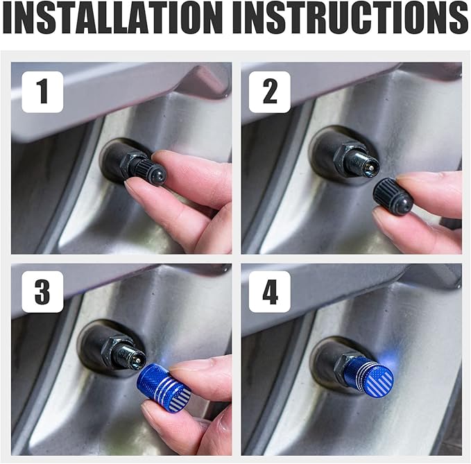 Tire Valve Stem Caps for Car Tire Cap 5 Pack Corrosion Resistant Leak-Proof Premium Alloy Rock & Roll Universal for Car Bike Truck Motorcycle Blue