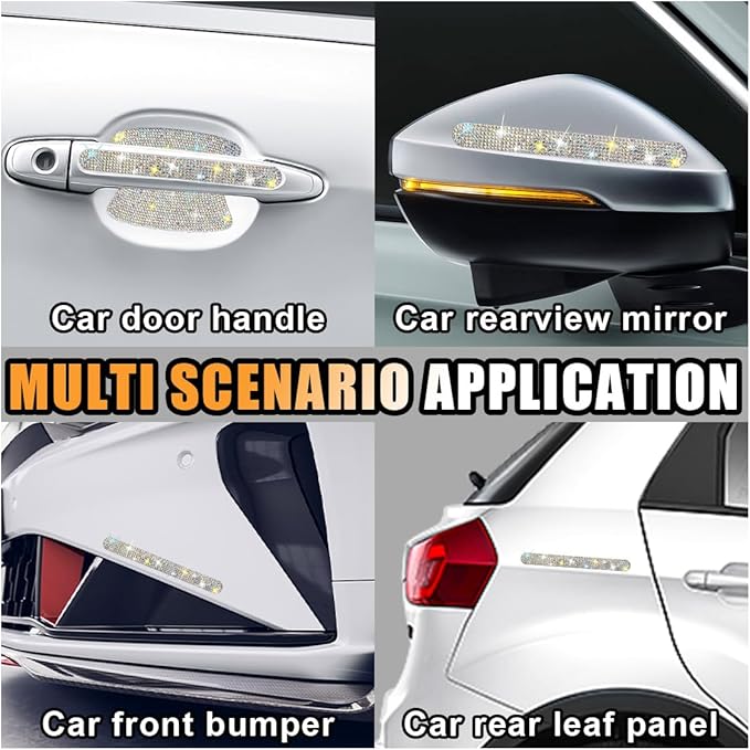 JOYCOURT 10PCS Bling Car Door Handle Anti-Scratch Sticker, Universal Car Doors Handles Protective Cover, Shiny Rhinestone Auto Decor Accessories for Women (Colourful)