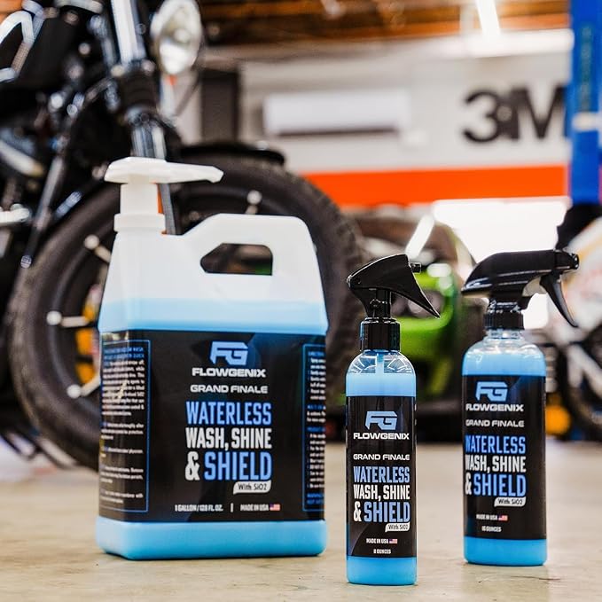 Flowgenix™ Waterless Car Wash Spray - Grand Finale - Motorcycle Cleaner & Car Wax Spray Polish (8 oz) - Ceramic Coating - Incl. 2 Microfiber Towels - Quick Detailer Spray (2-Pack)