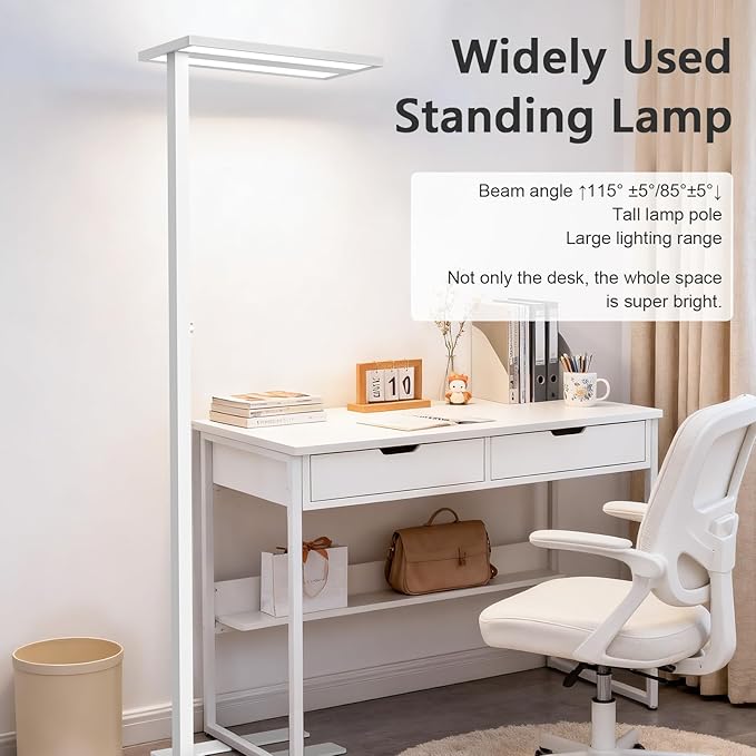STERREN LED Floor Lamp, 80W Modern Eye Care Reading Light, 8300LM 4000K Natural Daylight Dimmable Standing Tall Lamps for Home Office Study Room Living Room Bedroom Meeting Room