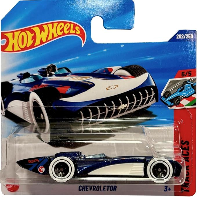 Hot Wheels - Chevroletor - JBC29 - Track Aces 5/5 - Blue Racing Car in 1:64 Scale, Officially Licensed GM Model - Mattel 2025 (202/250)